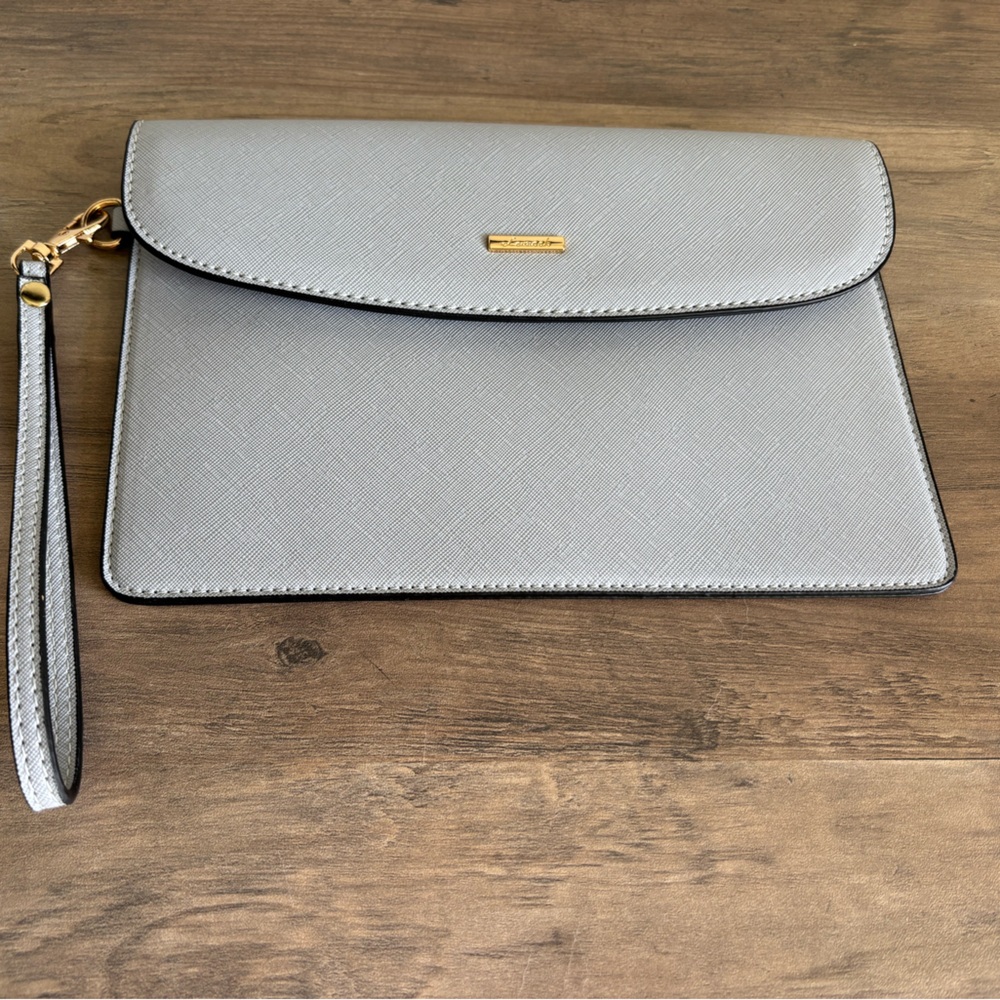 Gray Wristlet Clutch with Gold Accents